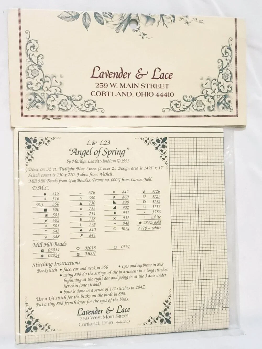 Angel of Spring Counted Cross Stitch Pattern Lavender and Lace 1993 L&L23